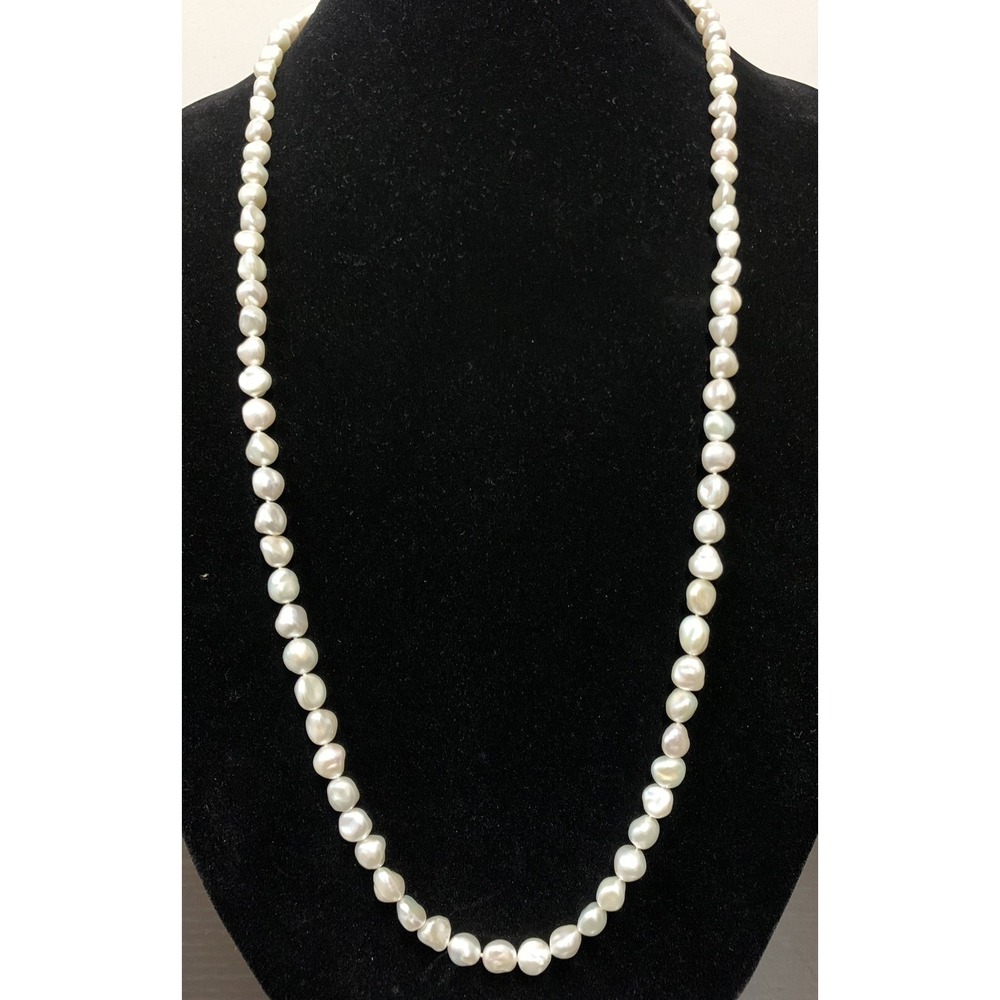 Vintage 14K White Gold Opera Baroque Pearl Necklace 35" L 72 Grams